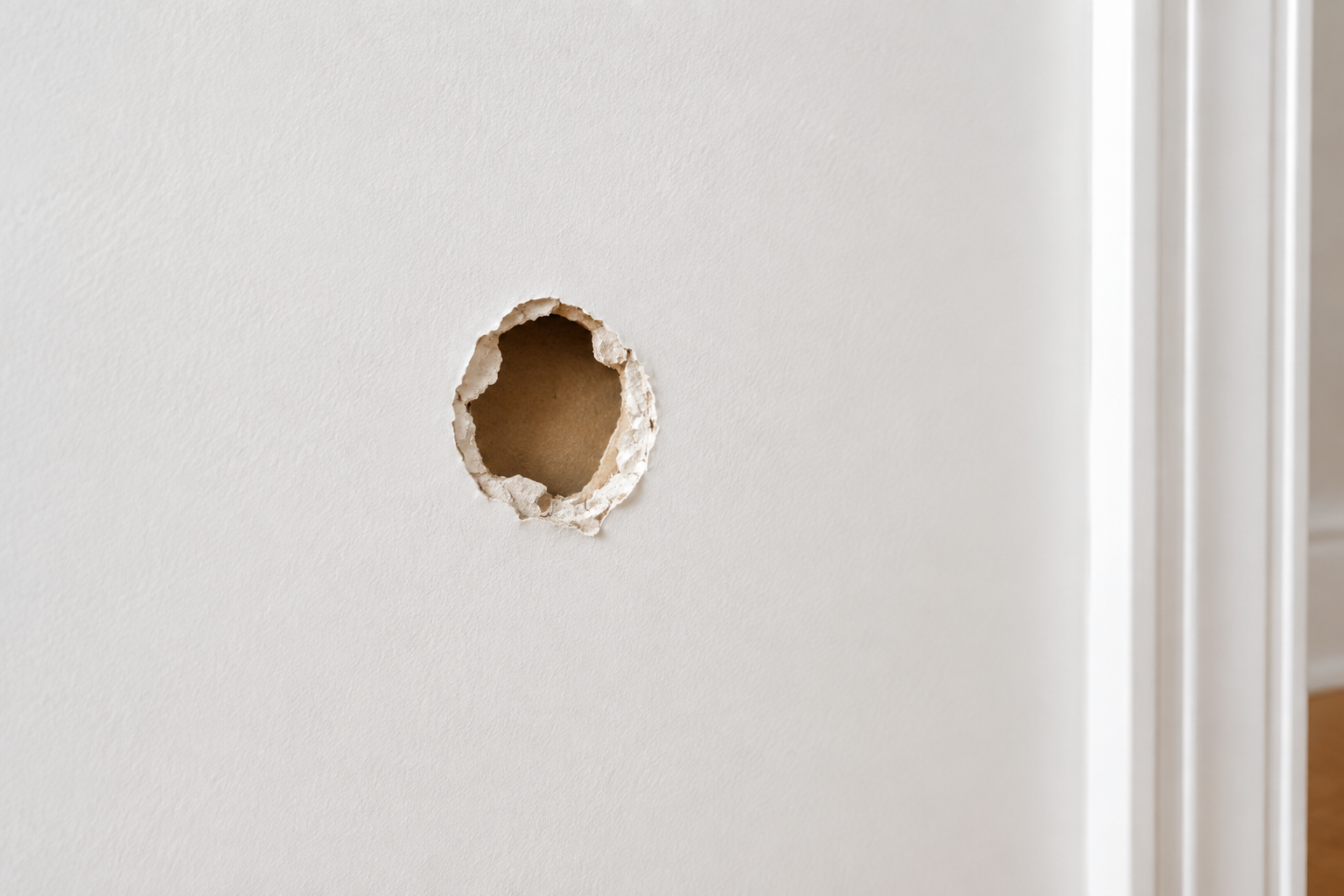 Small hole in a drywall wall